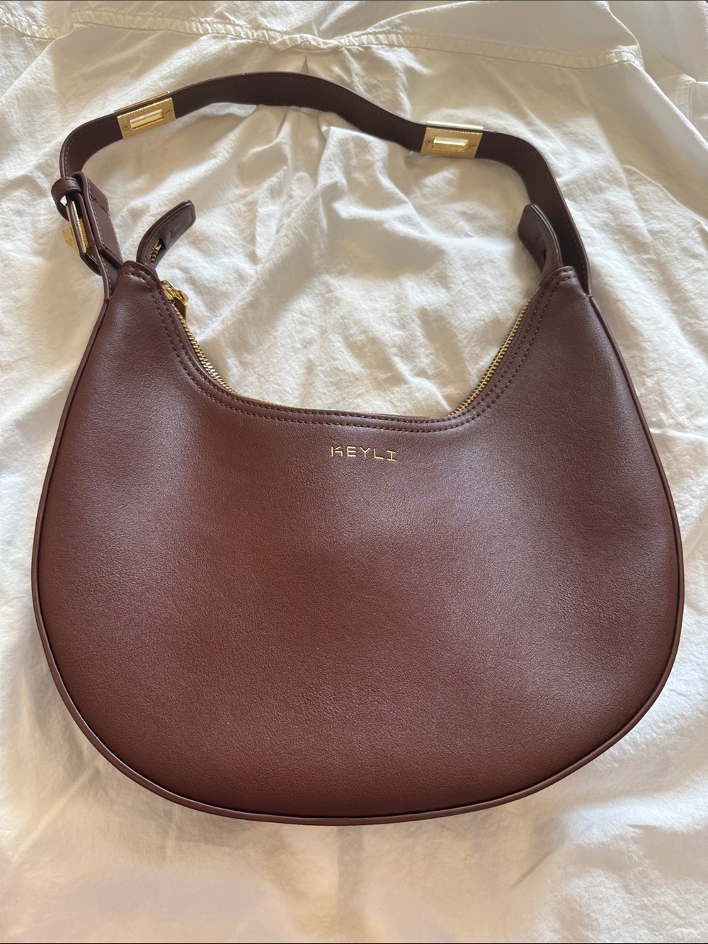 Brown Crescent Leather Shoulder Bag